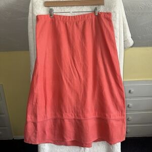 Kim Rogers Coral Pink‎ Linen A-Line Midi Skirt 1X Beach Coastal Elastic Waist
